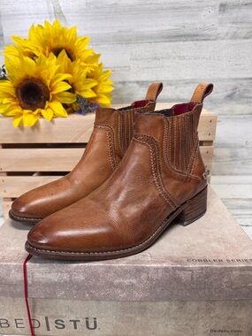 BED|STU Ellice Tan Rustic Leather Chelsea Boots with Pull Tabs